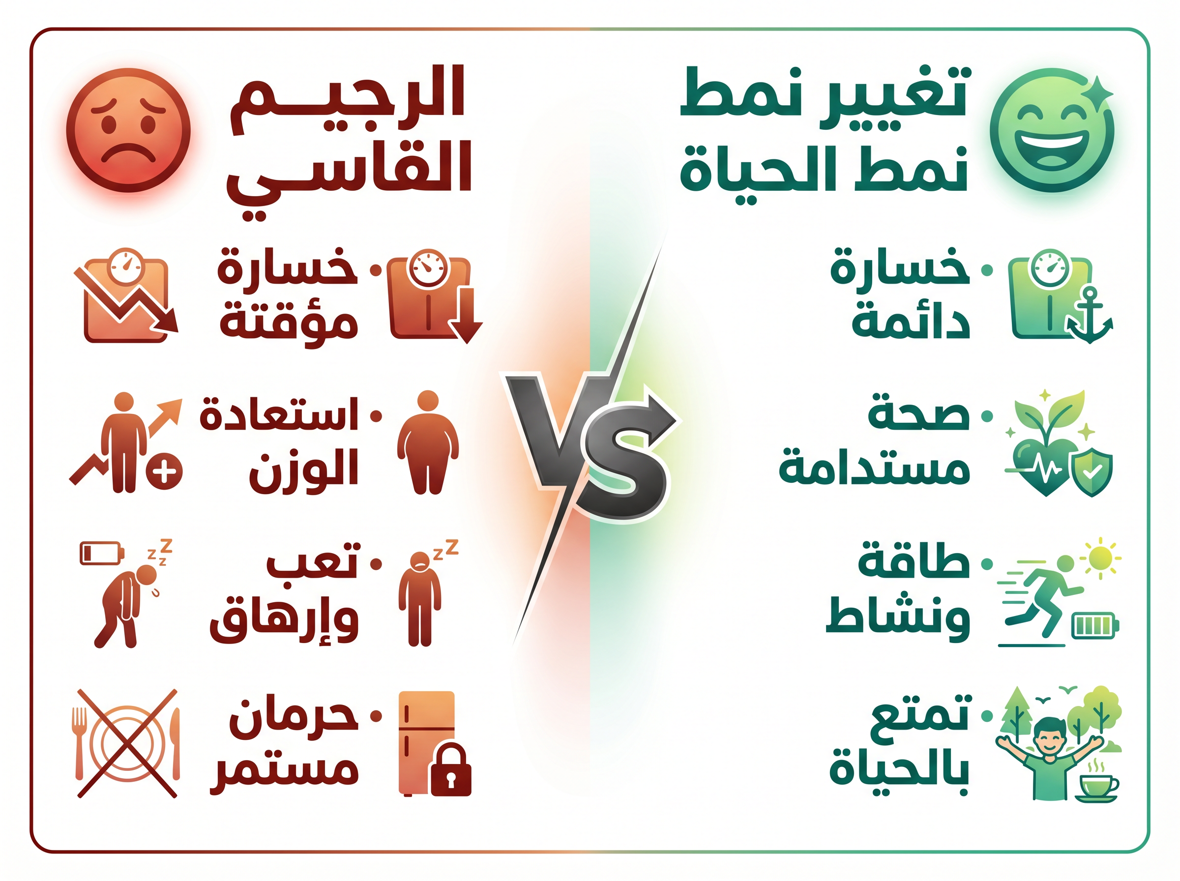 مقارنة بين الرجيم القاسي وتغيير نمط الحياة